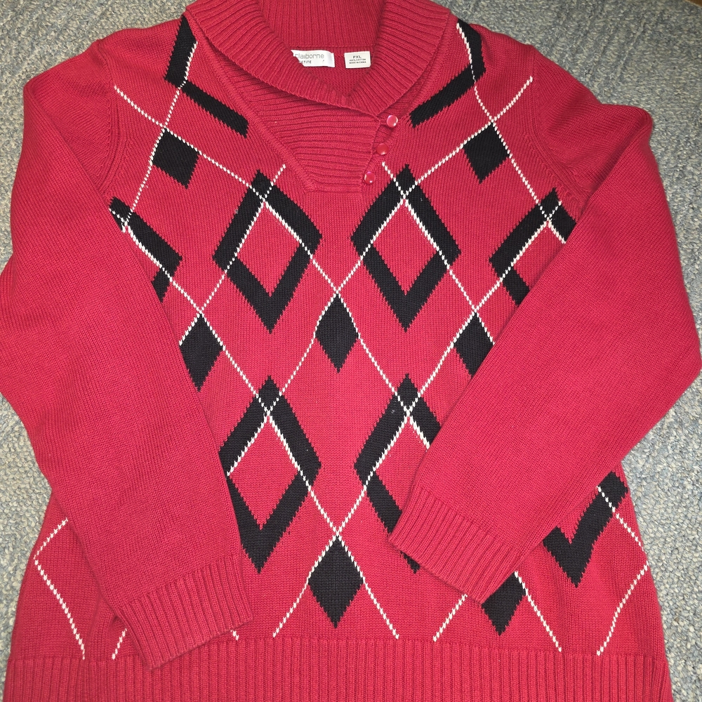 Vintage Liz Claiborne Argyle Pattern Red Sweater